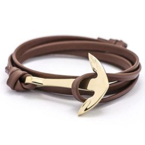 Bracelet femme ancre or marron