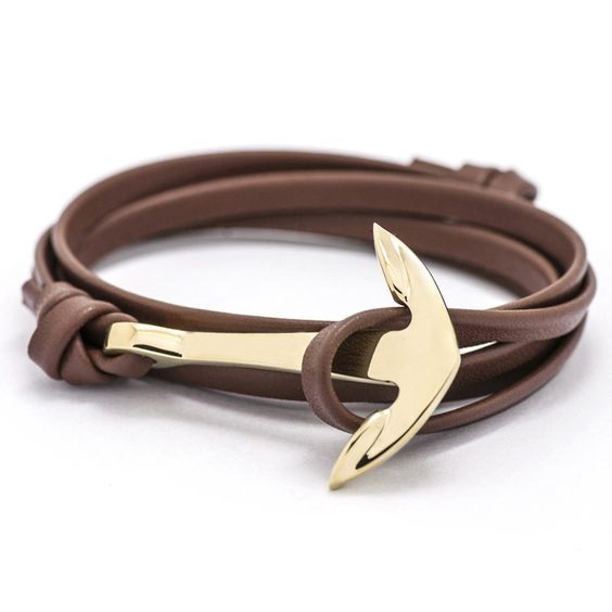 Bracelet femme ancre or marron