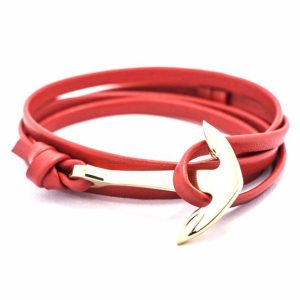 Bracelet femme ancre or rouge