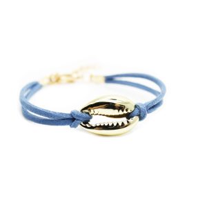 Bracelet femme coquillage cuir bleu