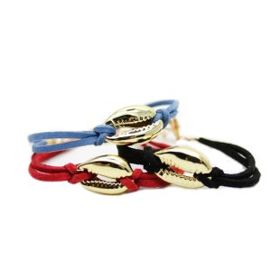 Bracelet femme coquillage cuir noir