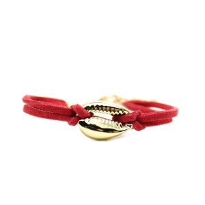 Bracelet femme coquillage cuir rouge
