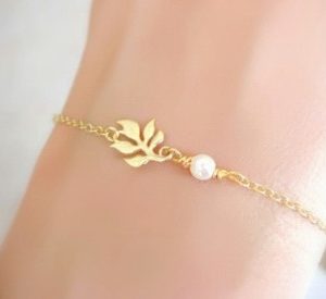 Bracelet femme feuille perle
