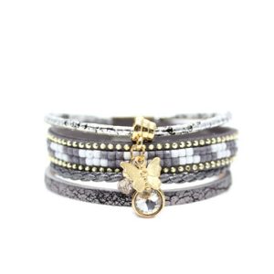 Bracelet femme multi tours gris