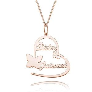 Collier Coeur avec Prénom papillon en or rose