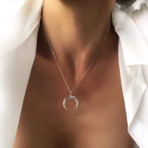 Collier Corne Demi Lune argenté