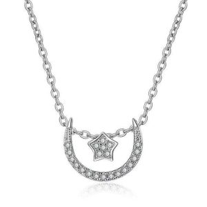 Collier argent femme- pendentif corne strass