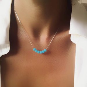 Collier argenté perle bleu