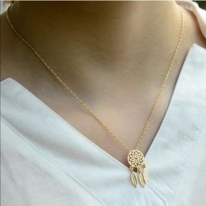 Collier femme attrape rêves or