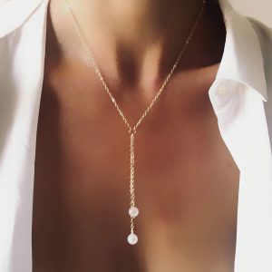 Collier doré perles blanches