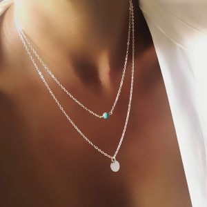 Collier double chaine argent medaille pierre turquoise