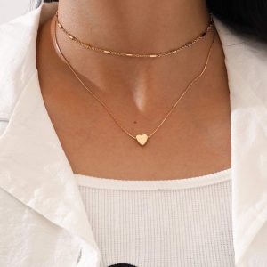Collier double rang coeur plaqué or