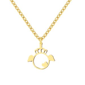 Collier fantaisie femme- pendentif acier doré