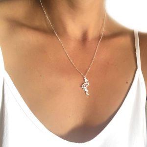 Collier flamant rose argent
