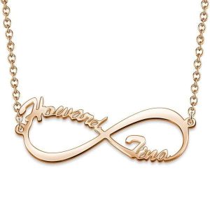 Collier infini avec 2 prenoms plaque or rose