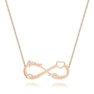 Collier infini avec 3 prénoms or rose