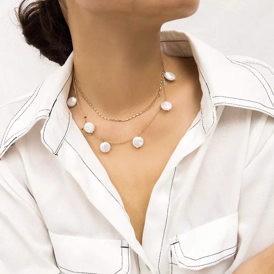 Collier perles blanches fantaisie – Image 2