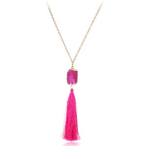 Collier boheme pompom rose