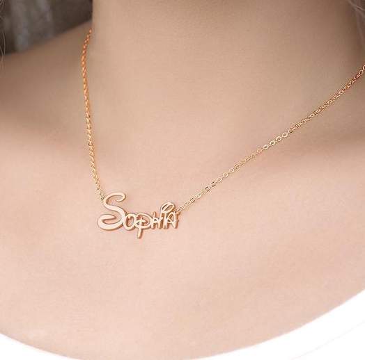 Collier prenom acier plaque or rose – Image 2