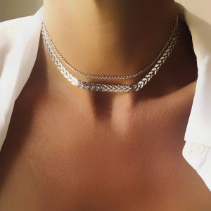 Collier ras du cou double chaine argent
