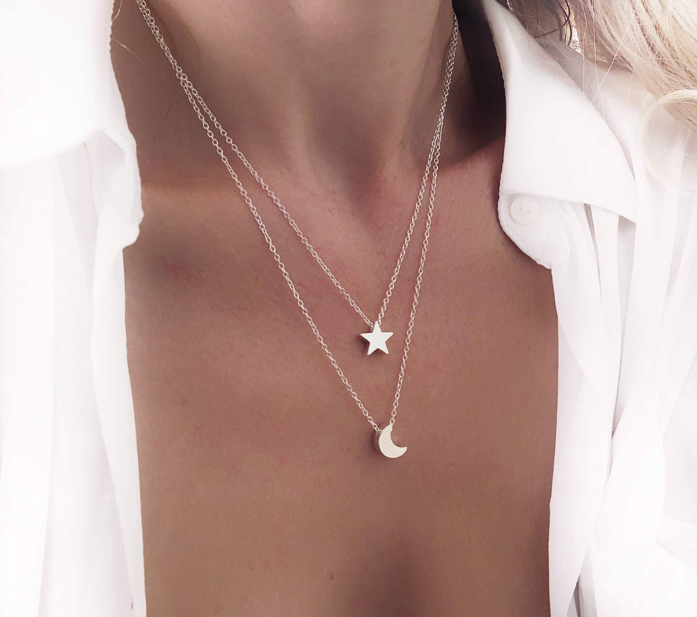 Collier tendance 2024- lune etoile argent
