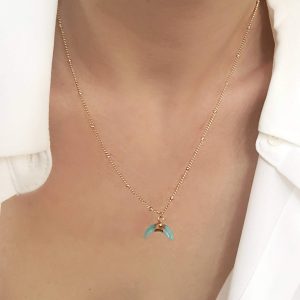 Collier tendance 2024- petite corne lune turquoise