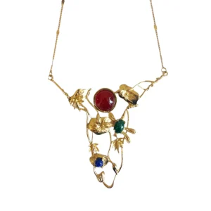 Collier Giverny Vega doré Cornaline rouge et pierres fines