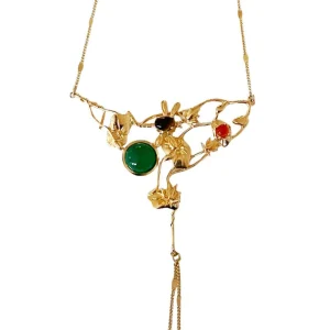 Collier Giverny doré Jade vert et pierres fines colorées