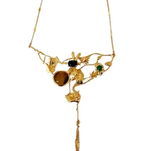 Collier Giverny doré Oeil de tigre et pierres fines colorées