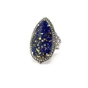 Bague lapis-lazuli ovale, marcassites et argent