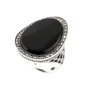 Grosse bague en onyx argent et marcassites - Métron