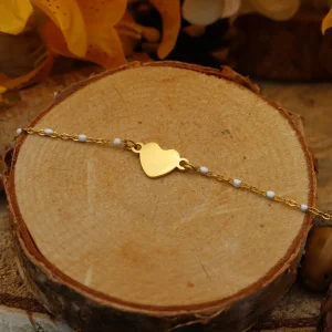 Gourmette Gravure Coeur Forçat Perles (Taille Enfant)