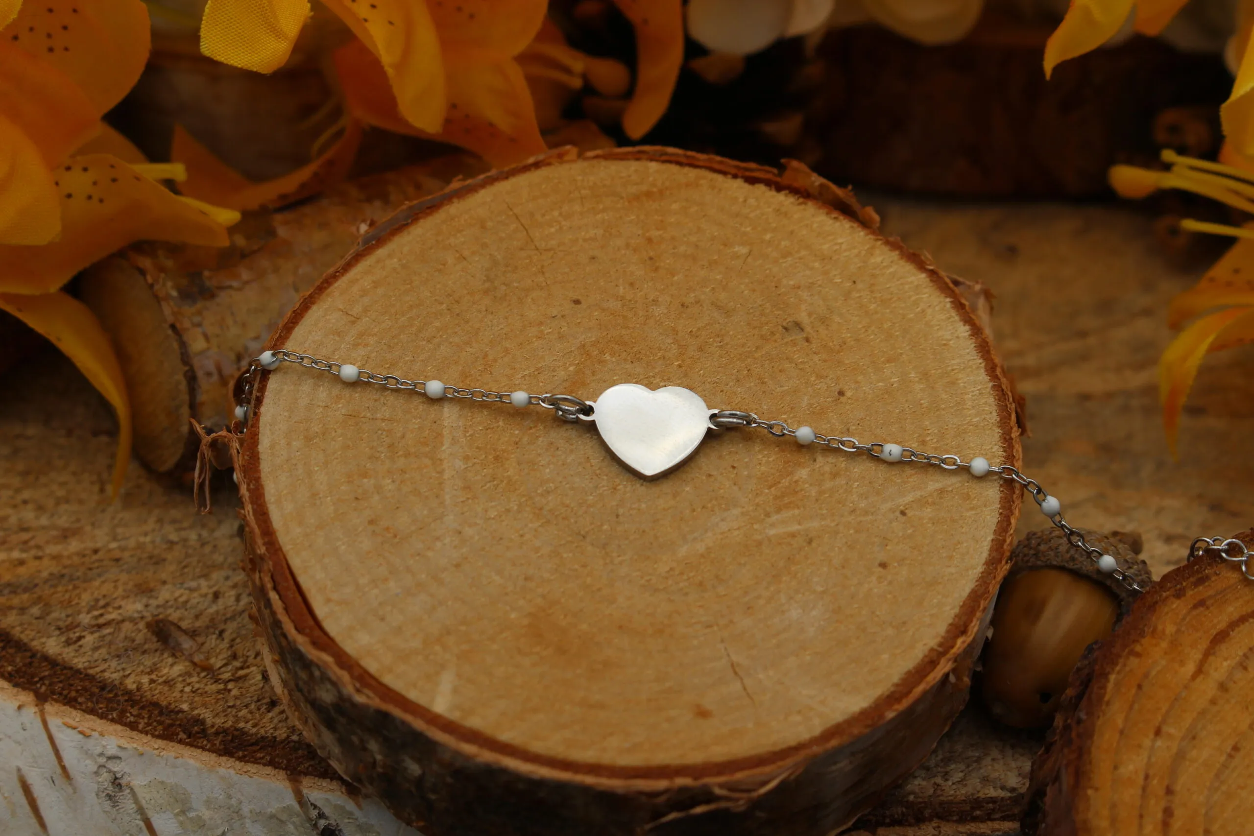 Gourmette Gravure Coeur Forçat Perles (Taille Enfant) – Image 2