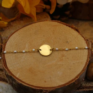 Gourmette Gravure Rond Forçat Perles (Taille Femme)