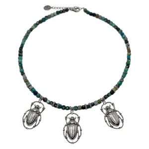 Collier Pierres et Scarabée Cléo argenté