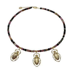 Collier Pierres fines et Scarabée Cléo doré