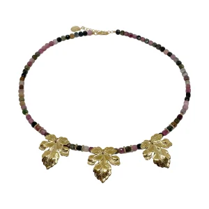 Collier Pierres fines et feuilles dorées