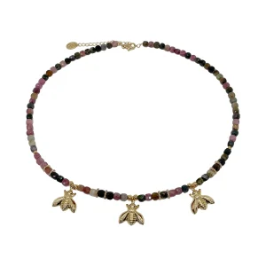 Collier Pierres fines et abeilles dorées