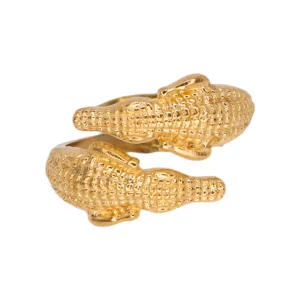 Bague Double Crocodile Dorée