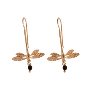 Boucles d'Oreilles Libellule Onyx Dorées