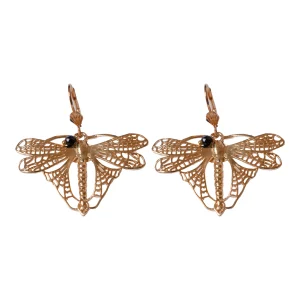 Boucles d'Oreilles Libellule Volant Dorées