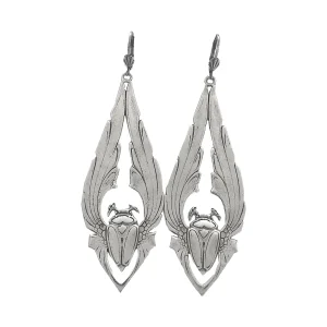 Boucles d'Oreilles Long Scarabée Argentées