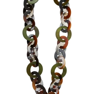 Sautoir Seventies Acétate kaki beige marron