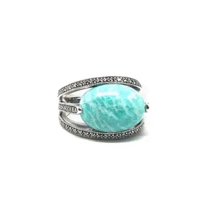 Bague amazonite art déco ovale en argent 925 et marcassites