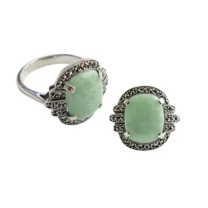 Bague en jade en argent 925 et marcassites de style ancien