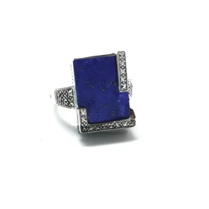 Bague art déco lapis lazuli, argent et marcassite