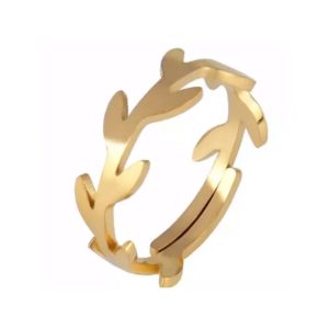 Bague laurier acier doré