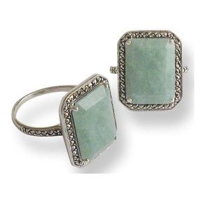 Bague art déco en jade, marcassite et argent - Métron