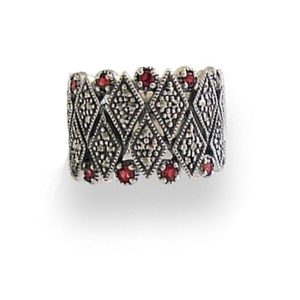 Bague argent en marcassites et grenats