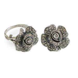 Bague fleur argent et marcassites style art déco